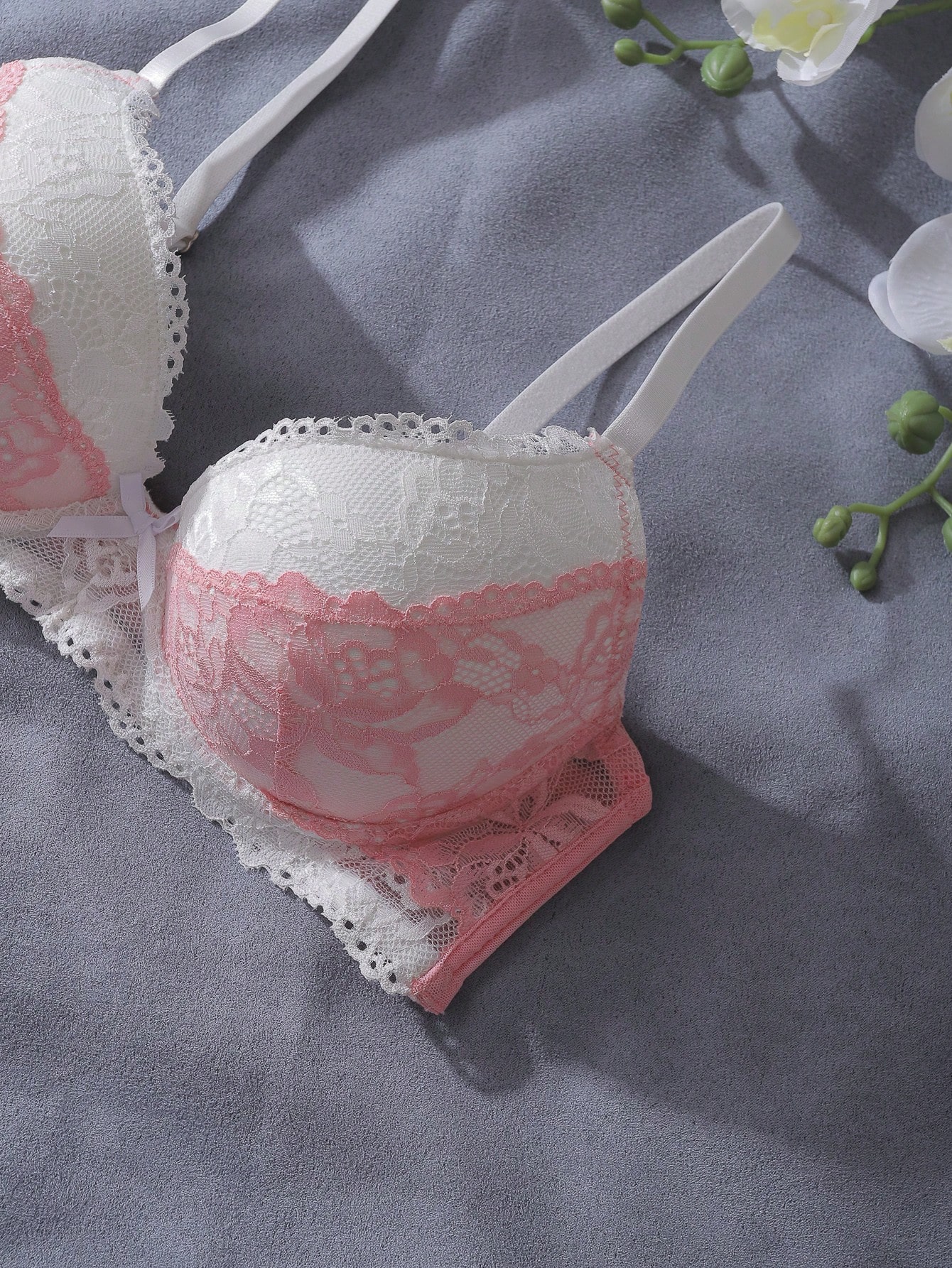 Pink and White Lace Patchwork  - Underwire Bra Padded recension och pris