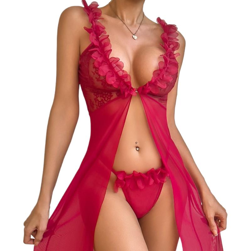 Red Transparent Mesh Suspender - Sheer Mesh Bra recension och pris