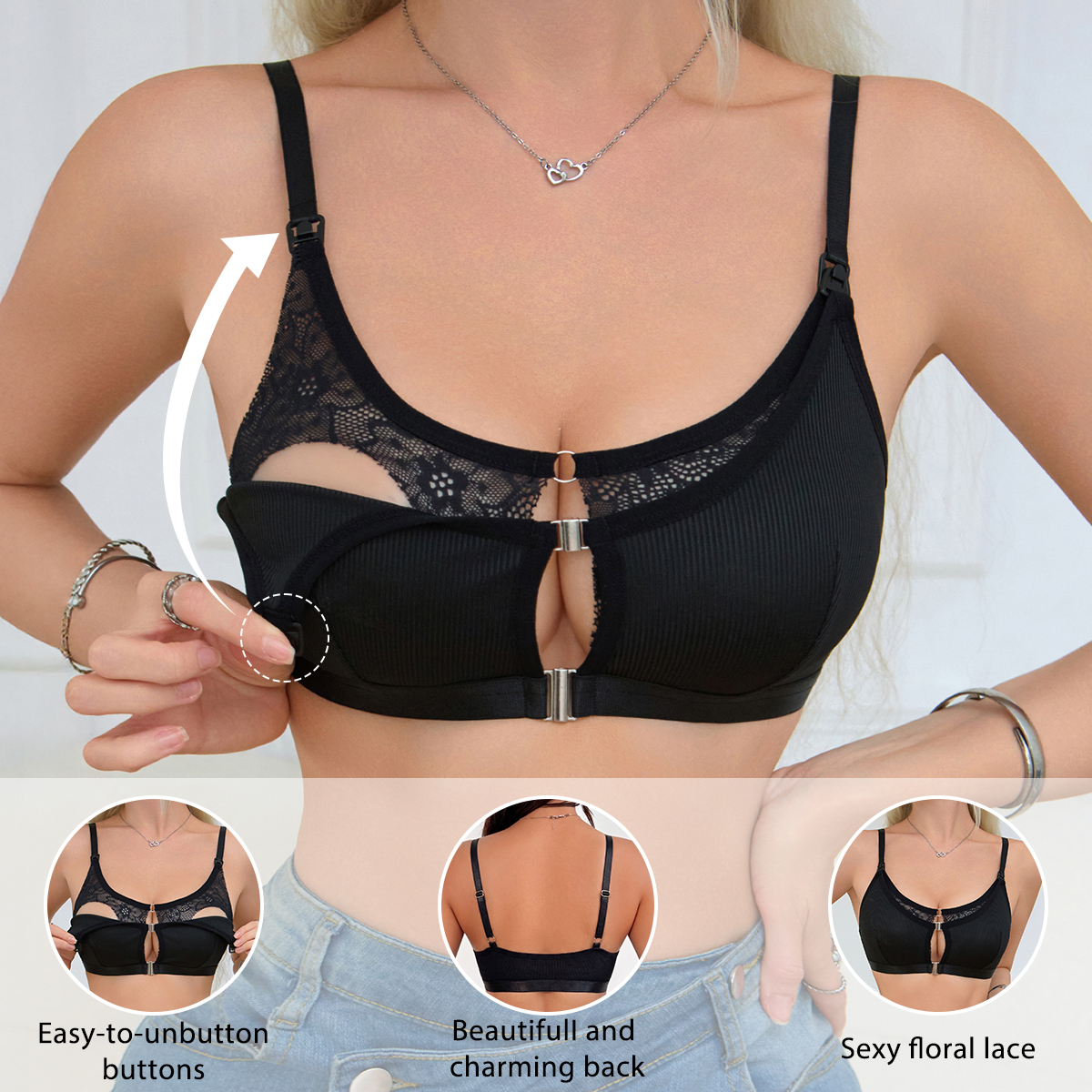 Black Comfortable Front Clasp  - Nursing Bra Clip recension och pris