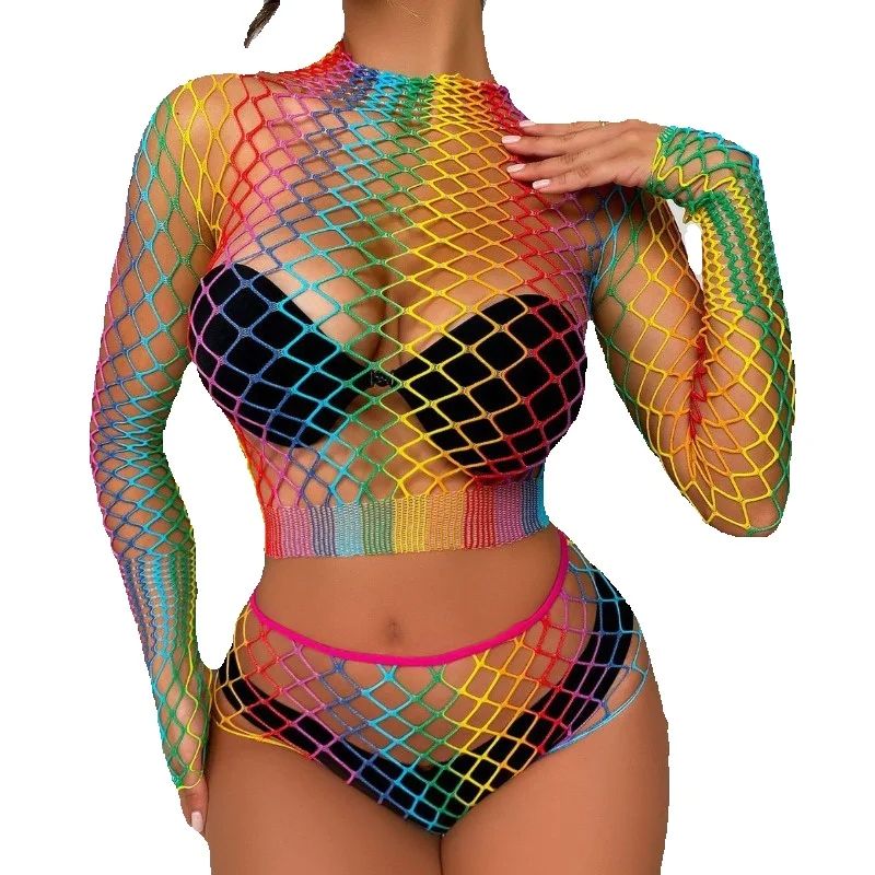 Sexy Rainbow Mesh Lingerie Set - Sheer Bra Lace recension och pris