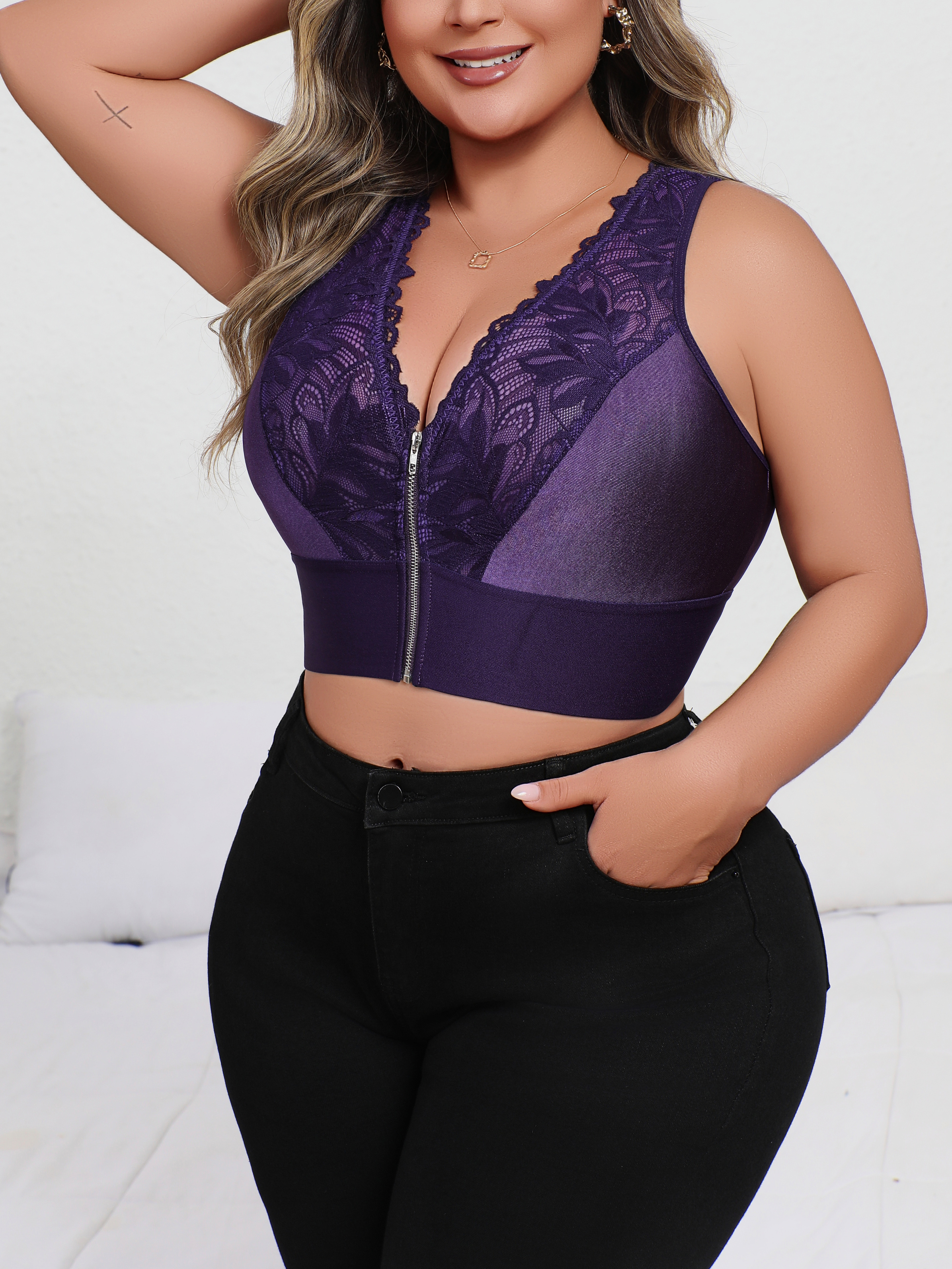 New Arrival Plus Size Sexy Pur - Plunge Bra Push Up recension och pris