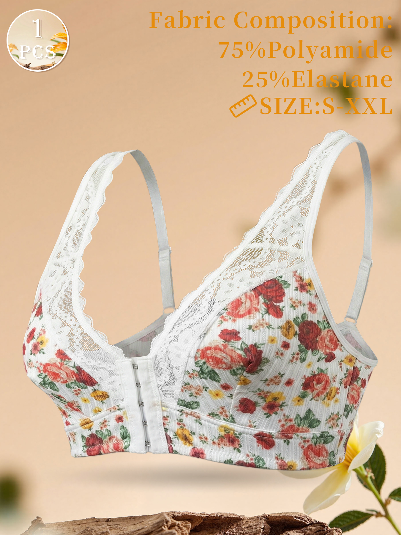 1pc Women's Floral Print Wirel - Wirefree Bra Comfort recension och pris
