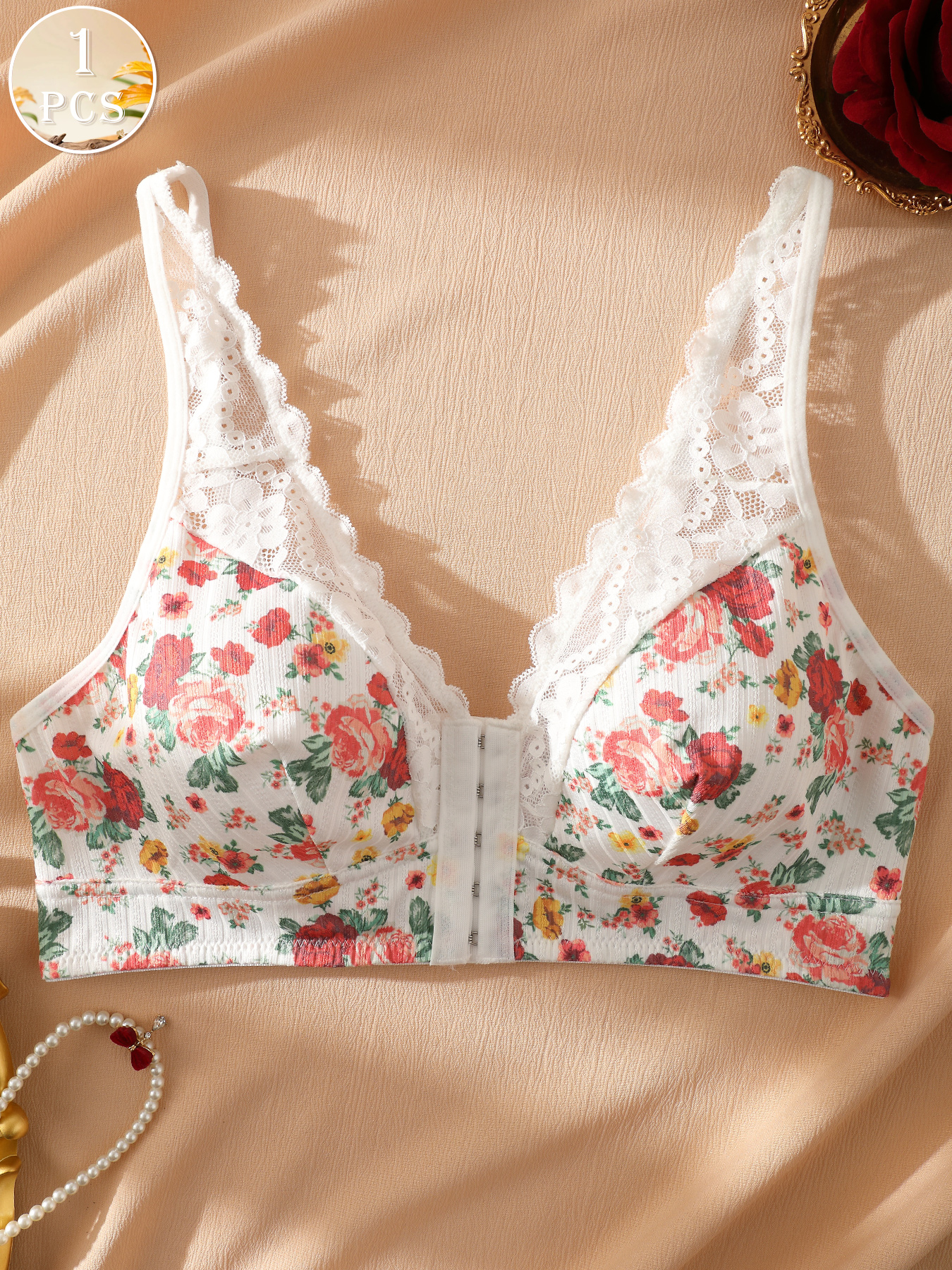 1pc Women's Floral Print Wirel - Wirefree Bra Comfort recension och pris